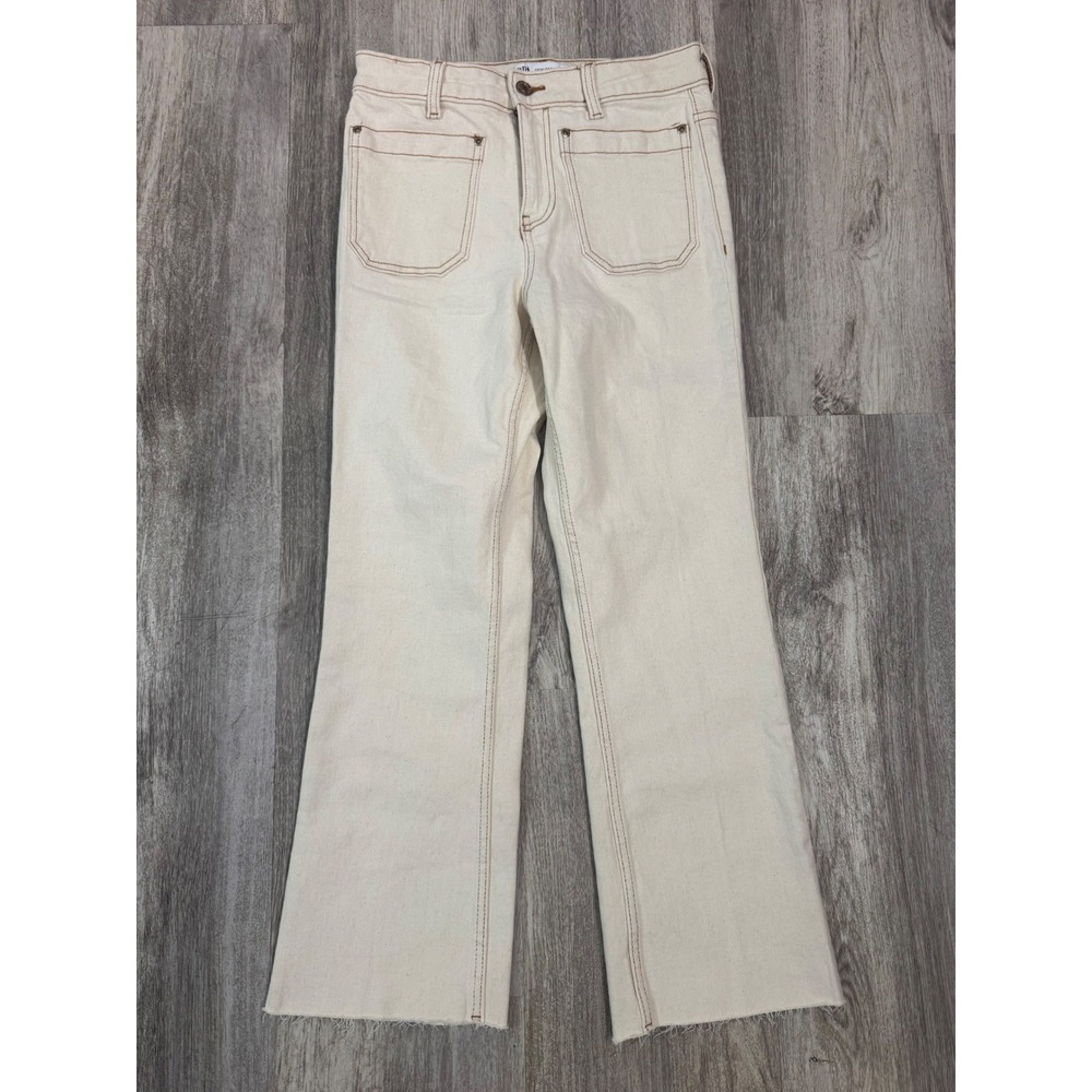 Zara Cream Wide Leg Flare Jeans